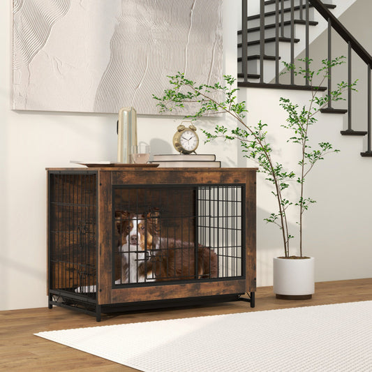Dog Crate Furniture with Double Lockable Doors and Removable Pull-Out Tray