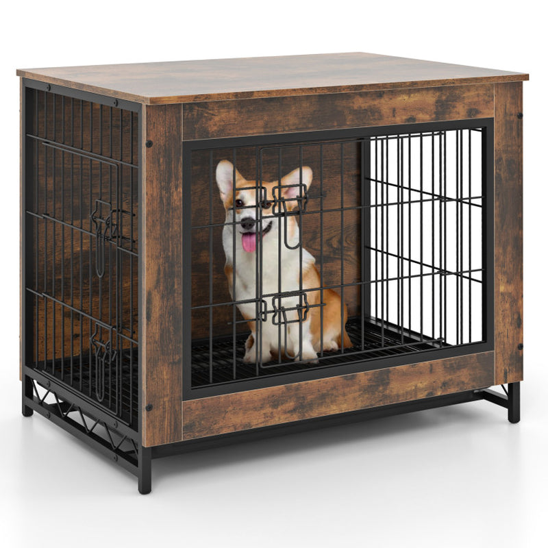Dog Crate Furniture with Double Lockable Doors and Removable Pull-Out Tray