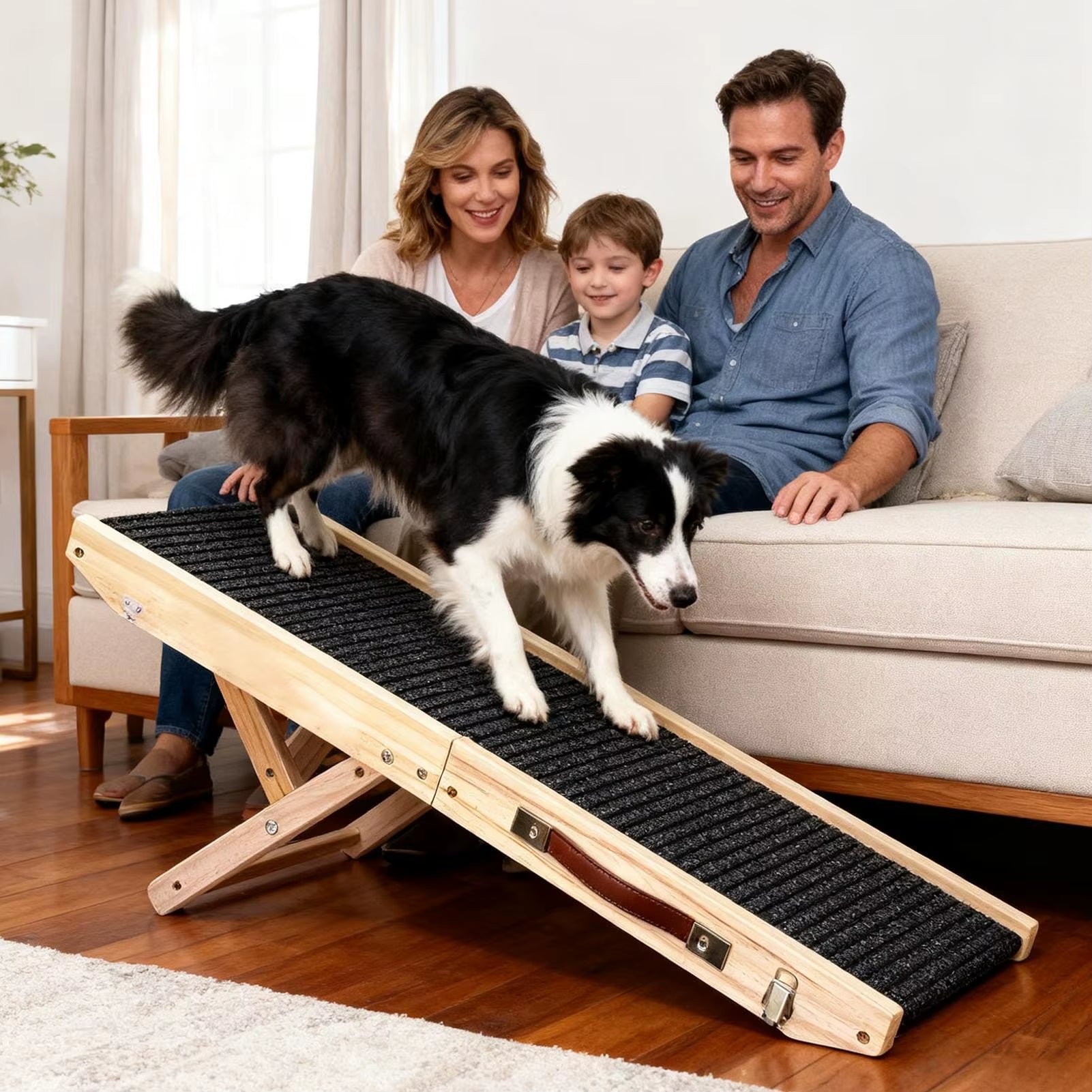 Adjustable Dog Ramp Portable 4-Level Adjustable Wooden Dog Steps for Bed for Dogs Cats Couch Suv Indoor Various Furniture