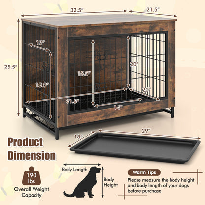 Dog Crate Furniture with Double Lockable Doors and Removable Pull-Out Tray