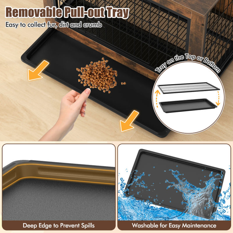 Dog Crate Furniture with Double Lockable Doors and Removable Pull-Out Tray