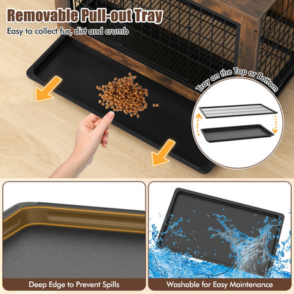 Dog Crate Furniture with Double Lockable Doors and Removable Pull-Out Tray