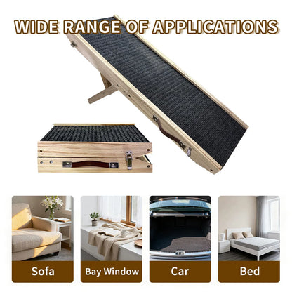 Adjustable Dog Ramp Portable 4-Level Adjustable Wooden Dog Steps for Bed for Dogs Cats Couch Suv Indoor Various Furniture