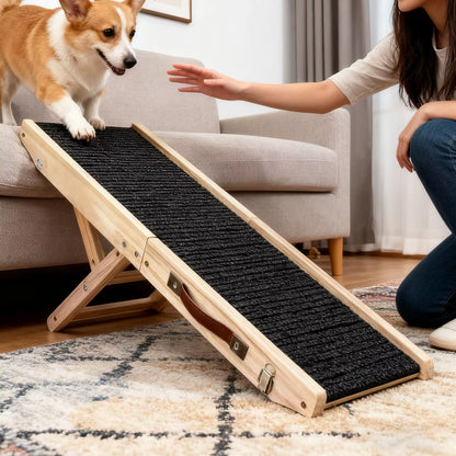 Adjustable Dog Ramp Portable 4-Level Adjustable Wooden Dog Steps for Bed for Dogs Cats Couch Suv Indoor Various Furniture