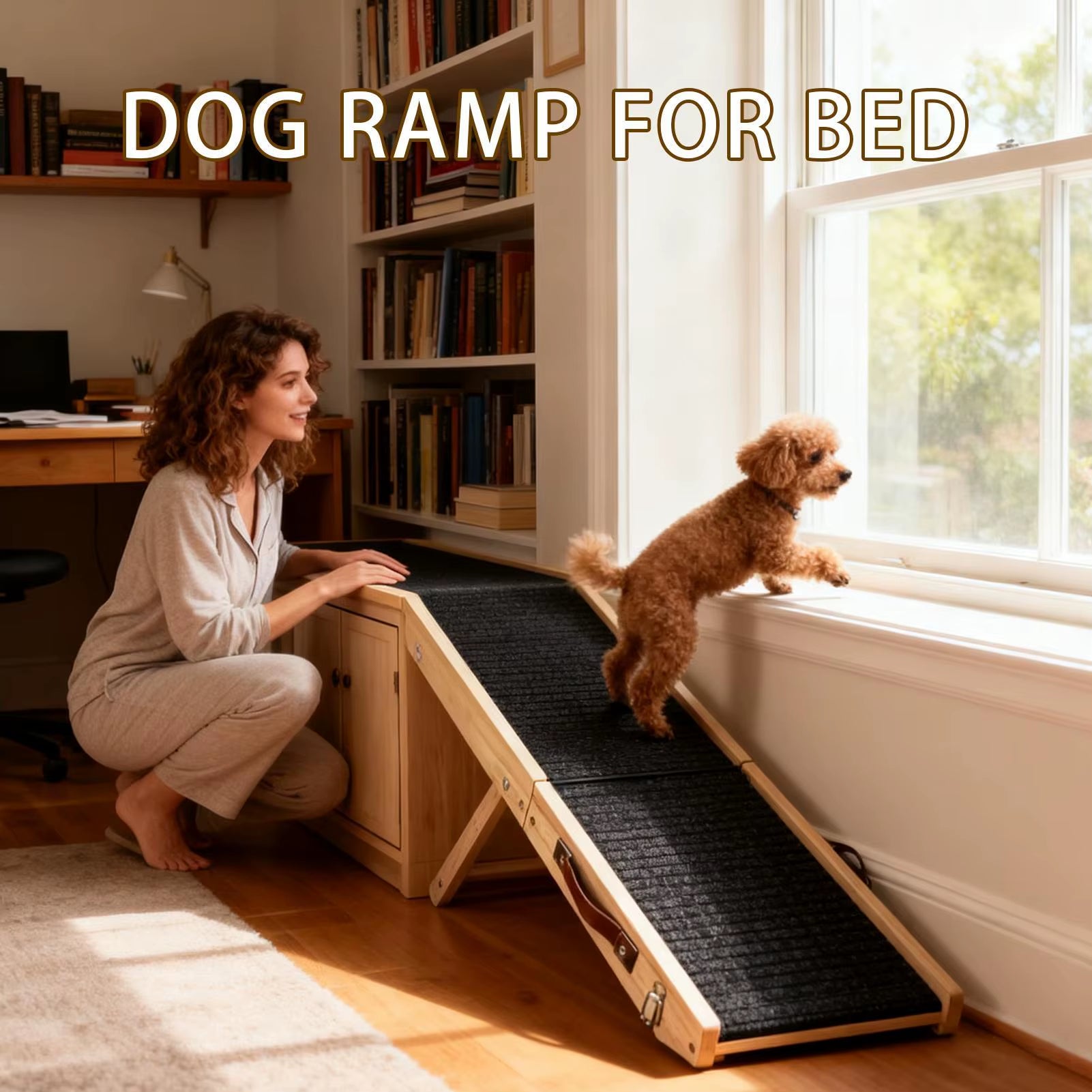 Adjustable Dog Ramp Portable 4-Level Adjustable Wooden Dog Steps for Bed for Dogs Cats Couch Suv Indoor Various Furniture
