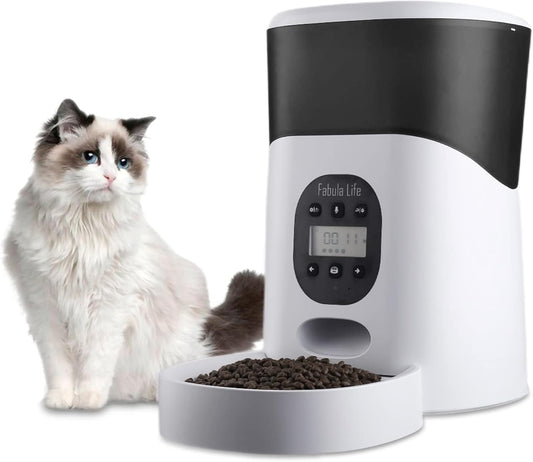 Automatic Cat Feeders, 5L Dog Food Dispenser Automatic with Buckle Lock Lid, Food Shortage Alarms and Portion Control 1-6 Meals per Day, Dual Power Supply Timed Cat Feeder and Voice Recorder（Black