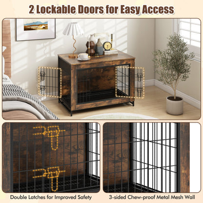 Dog Crate Furniture with Double Lockable Doors and Removable Pull-Out Tray