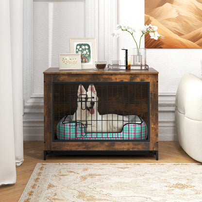 Dog Crate Furniture with Double Lockable Doors and Removable Pull-Out Tray