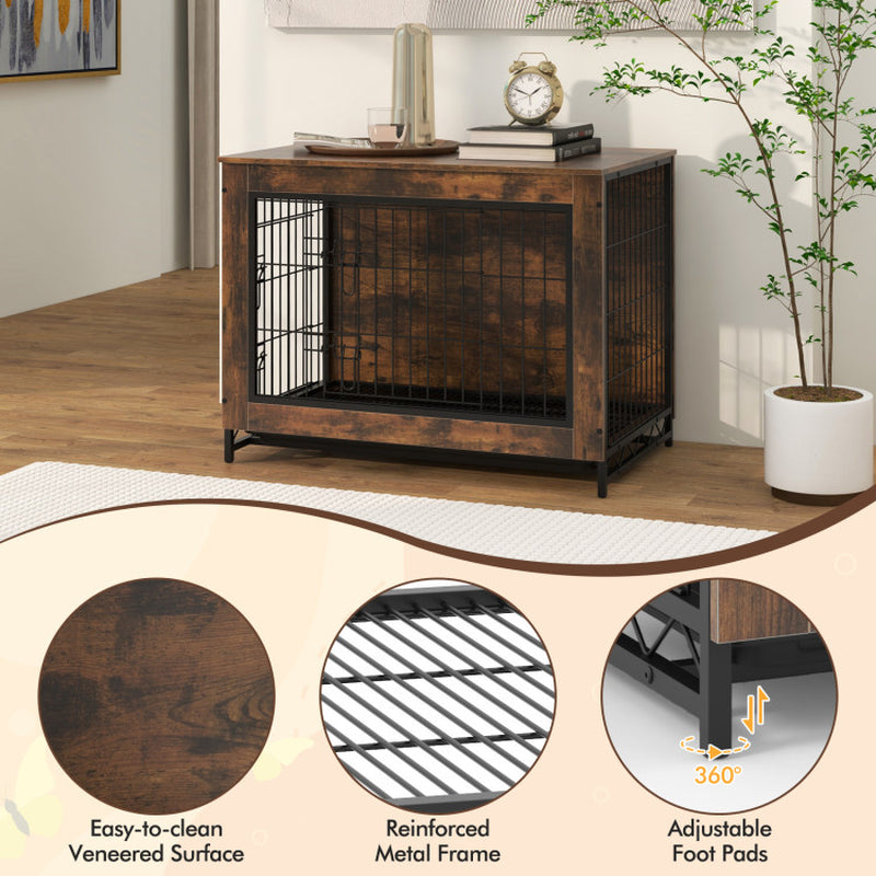 Dog Crate Furniture with Double Lockable Doors and Removable Pull-Out Tray