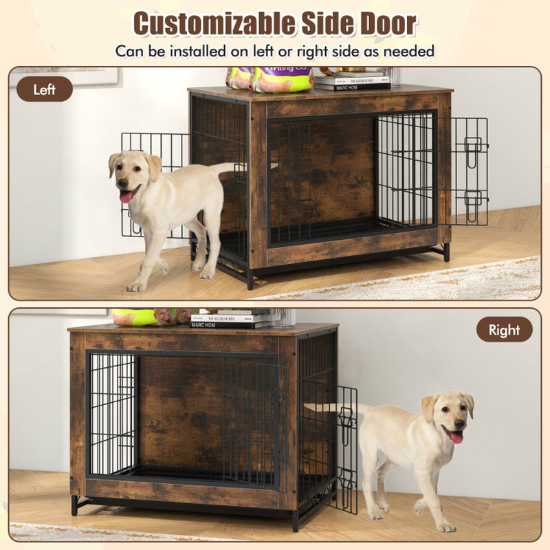 Dog Crate Furniture with Double Lockable Doors and Removable Pull-Out Tray