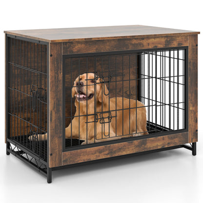 Dog Crate Furniture with Double Lockable Doors and Removable Pull-Out Tray