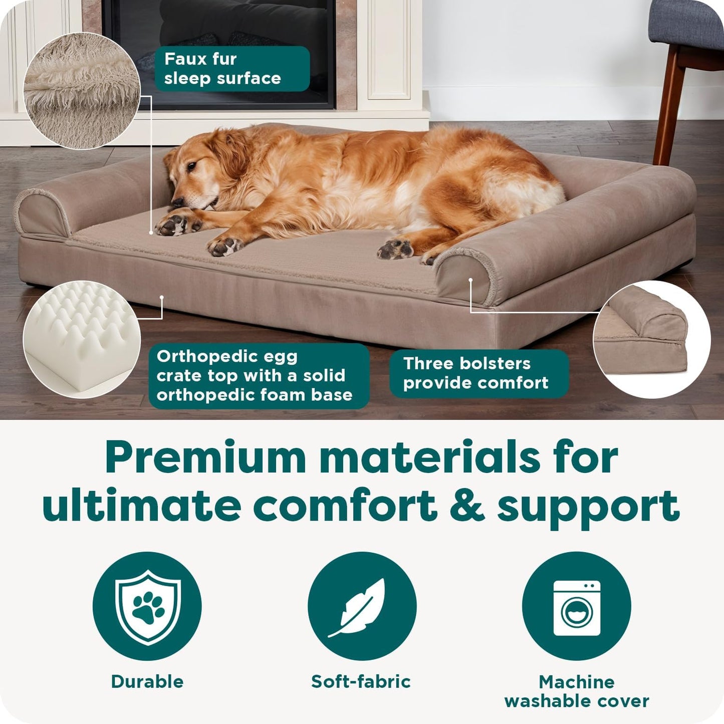 Orthopedic, Cooling Gel, and Memory Foam Pet Beds for Small, Medium, and Large Dogs and Cats - Luxe Perfect Comfort Sofa Dog Bed, Performance Linen Sofa Dog Bed, and More