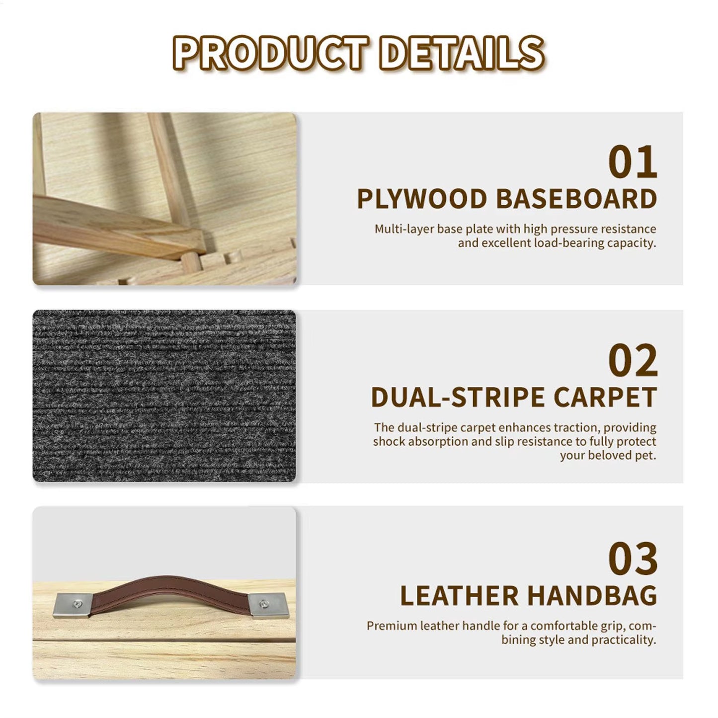 Adjustable Dog Ramp Portable 4-Level Adjustable Wooden Dog Steps for Bed for Dogs Cats Couch Suv Indoor Various Furniture