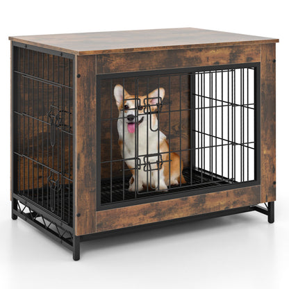 Dog Crate Furniture with Double Lockable Doors and Removable Pull-Out Tray